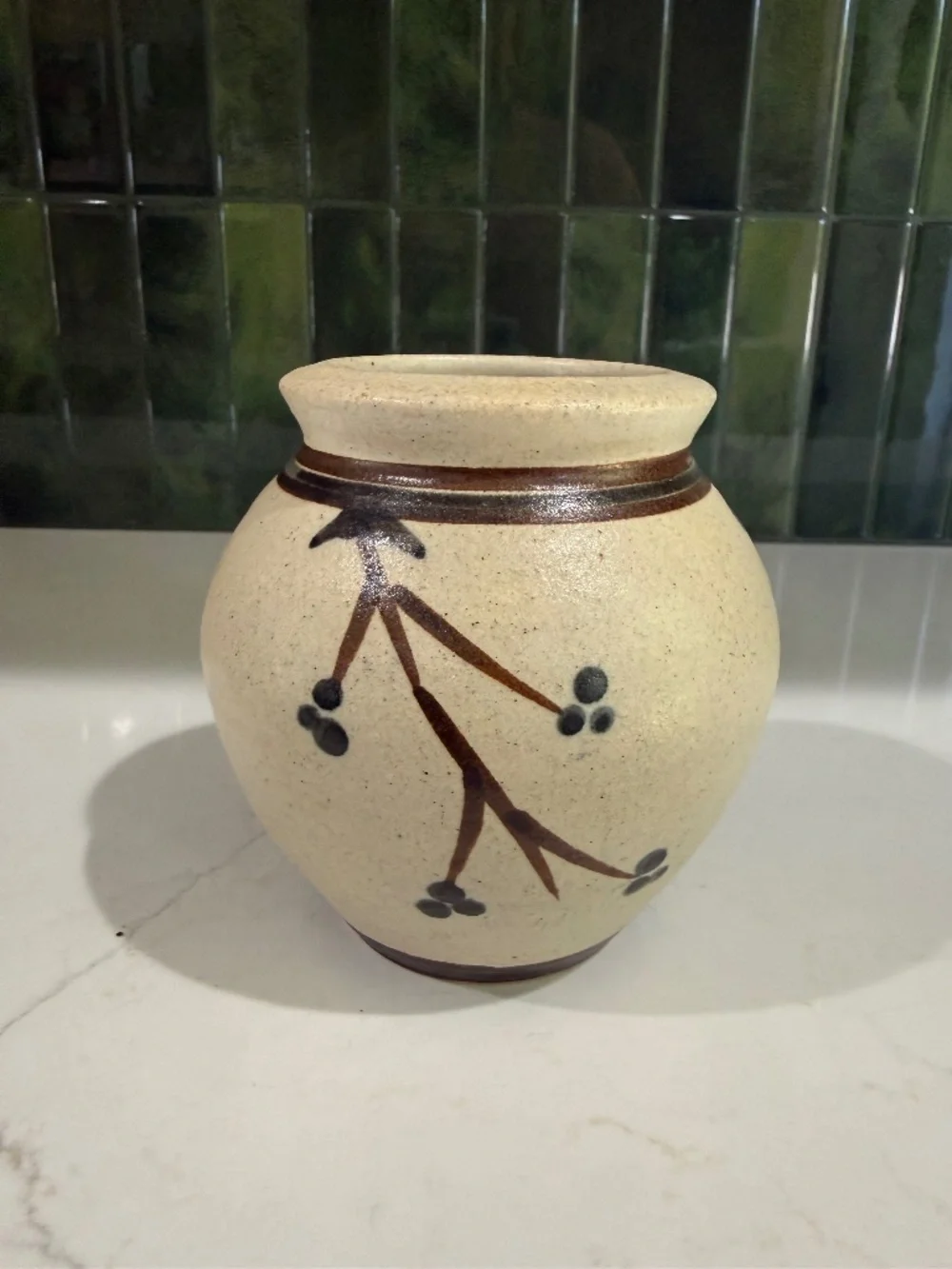 Vtg Studio Pottery Vase Hand Painted Berries
